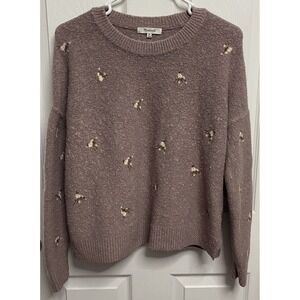 Madewell Women Lilac Embroidered Floral Cross Stitch Cotton 10% Wool Sweater XS